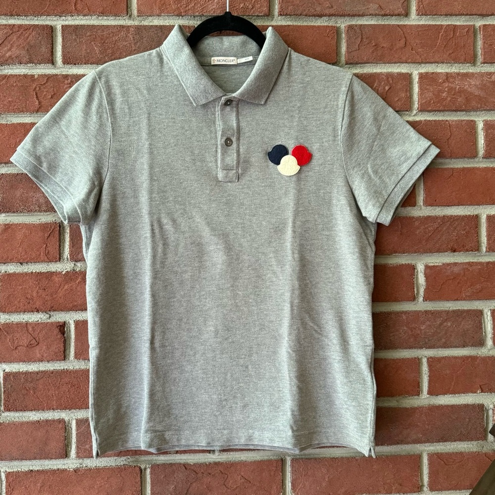 •Moncler Men’s Grey 100% Cotton Polo Shirt Size M